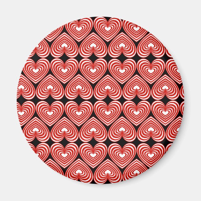 Red & White Lined Hearts Magnet (Front)