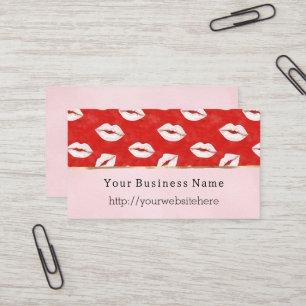 Red White Lips Kiss Pink Business name website Business Card