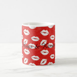 Red White Lips Kisses Valentine's Day Flirty Love Coffee Mug