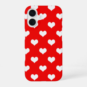 Red White Love Heart Pattern Design iPhone 16 Case