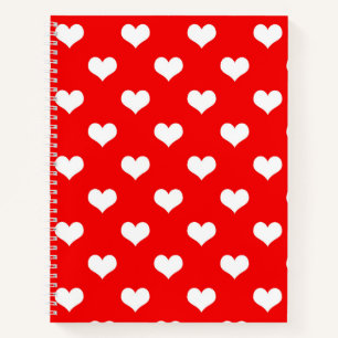 Red White Love Heart Pattern Design Notebook