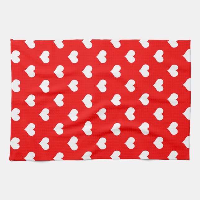 Red White Love Heart Pattern Design  Tea Towel (Horizontal)