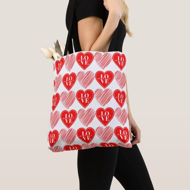 Red White Love Hearts  Tote Bag (Close Up)