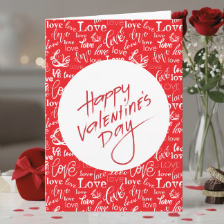 Red & White Love Typography Happy Valentine's Day Card