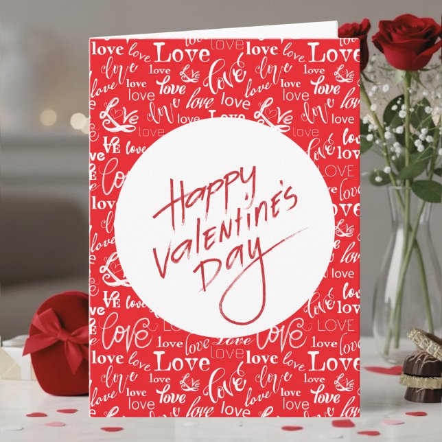 Red & White Love Typography Happy Valentine's Day Card (Creator Uploaded)