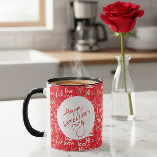 Red & White Love Typography Happy Valentine's Day Mug