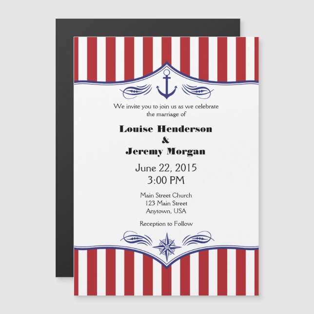 Red White Magnetic Nautical Wedding Invites (Front/Back)