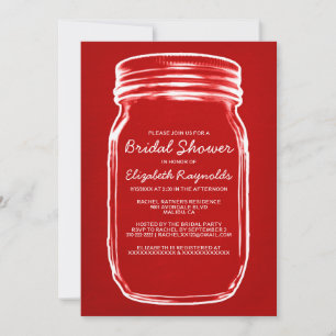Red & White Mason Jar Bridal Shower Invitations