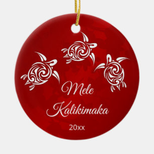 Red White Mele Kalikimaka Christmas Ceramic Tree Decoration
