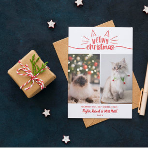 Red White Meowy Christmas 2 Cat Photos Christmas Holiday Card