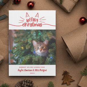 Red White Meowy Christmas - Cat Christmas Photo Holiday Card