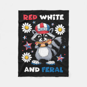 Red white merica raccoon patriotic fleece blanket