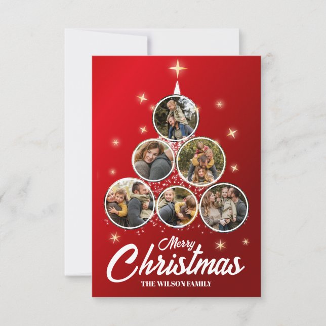 Red, White Merry Christmas 6 Family Photo Collage Invitation (Front)
