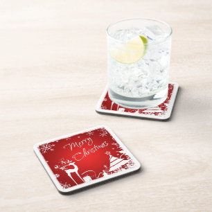 Red, White Merry Christmas Coaster Set (6)