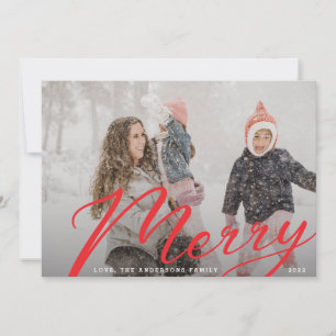 Red & White Merry Christmas Family Photo Holiday Card