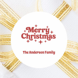 Red white Merry Christmas favour Classic Round Sticker