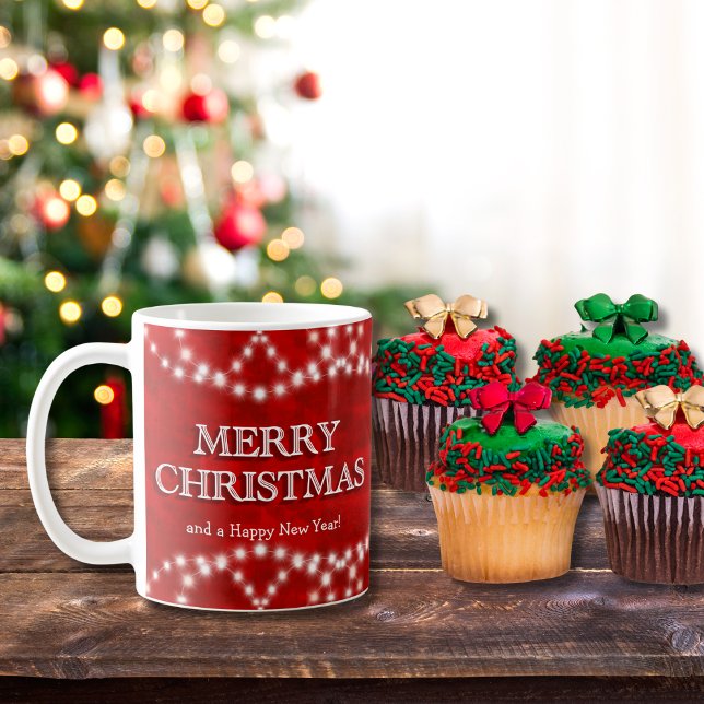 Red White Merry Christmas Lights Happy New Year Coffee Mug (Creator Uploaded)