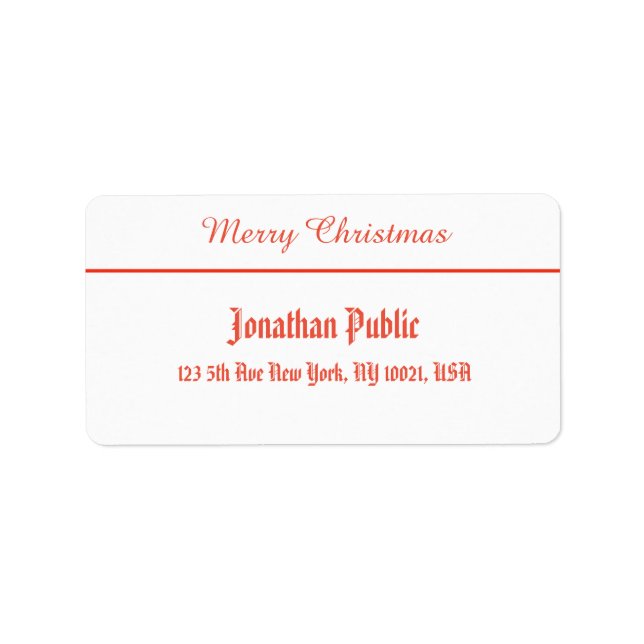Red White Merry Christmas Script Template Address Label (Front)