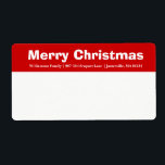 Red & White Merry Christmas Shipping Labels<br><div class="desc">Bright holiday red top border showcases Merry Christmas in white. Your name is just below in a smaller white text. Super easy to customise. Change Merry Christmas to any holiday greeting that you like.</div>