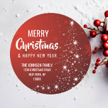 RED White MERRY CHRISTMAS Tree Return Address Classic Round Sticker<br><div class="desc">Add these modern & personalised RED white Christmas holiday and happy new year RETURN ADDRESS stickers to your greeting cards,  envelopes .  Christmas tree in red white twinkling lights. Editable text - colour,  font and size.</div>