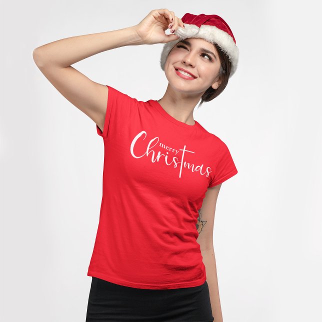 Red White Merry Christmas Typography T-Shirt (Creator Uploaded)