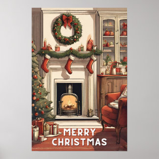 Red white Merry christmas vintage merriest modern Poster