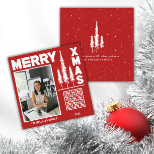 Red & White Merry Xmas QR Code Square Business Card
