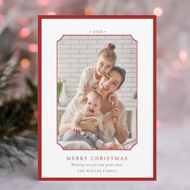Red & White Minimal Merry Christmas Photo Holiday Card (Creator Uploaded)