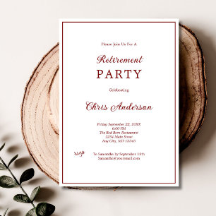Red White Minimal Simple Modern Retirement Party Invitation