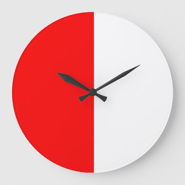 Red & White Minimalist Half-and-Half Wall Clock (Front)