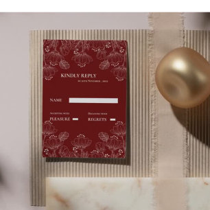 Red White Minimalist Line Floral Wedding Rsvp