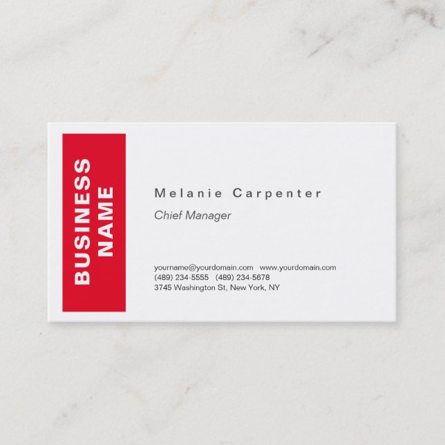 Red White Minimalist Modern Plain Business Card (Front)