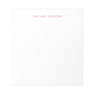 Red White Minimalist Simple Plain Modern Own Name Notepad