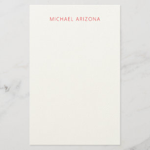 Red White Minimalist Simple Plain Modern Own Name Stationery