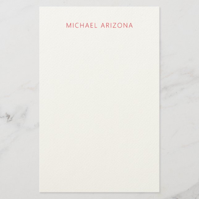 Red White Minimalist Simple Plain Modern Own Name Stationery (Front)