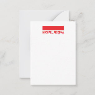 Red & White Minimalist Simple Plain Name Card