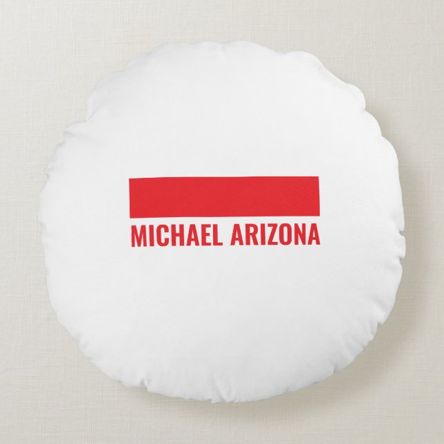 Red & White Minimalist Simple Plain Name Round Cushion (Front)