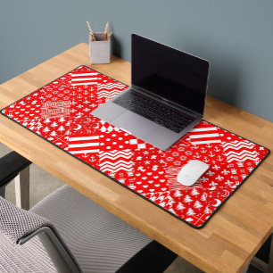 Red White Mixed Patterns Patchwork Design  Desk Mat