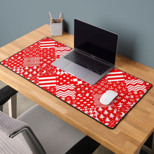 Red White Mixed Patterns Patchwork Design  Desk Mat (Creator Uploaded)