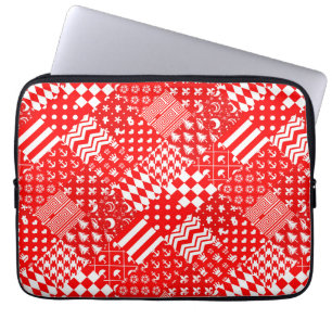 Red White Mixed Patterns Patchwork Design Laptop Sleeve