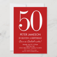 Red & White Modern Adult Birthday Invitations