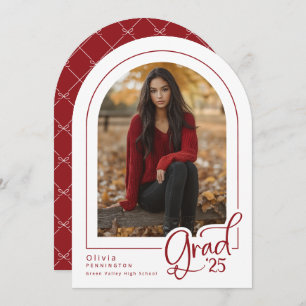 Red White Modern Arch Photo 2025 Grad Invitation