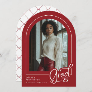 Red White Modern Arch Photo 2025 Grad Invitation