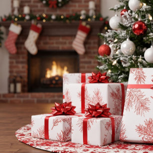 Red White Modern Elegant Botanical Christmas Wrapping Paper