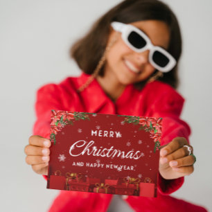 Red White Modern Merry Christmas Greeting Card