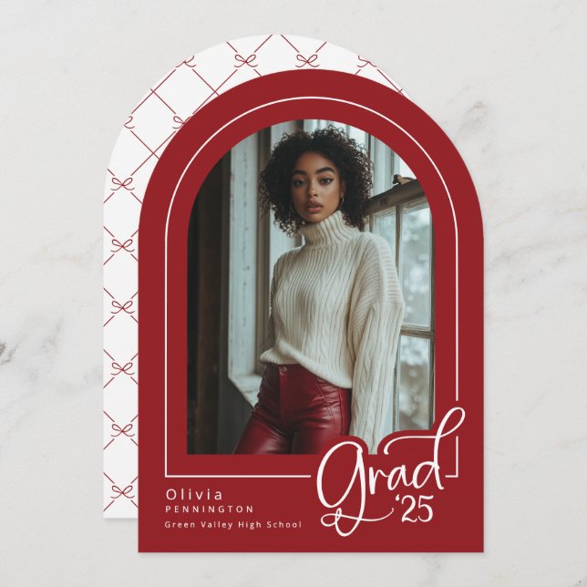 Red White Modern Photo 2025 Grad Announcement (Front/Back)