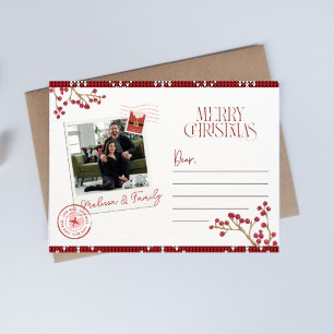 Red White Modern Photo Merry Christmas Greetings Holiday Postcard