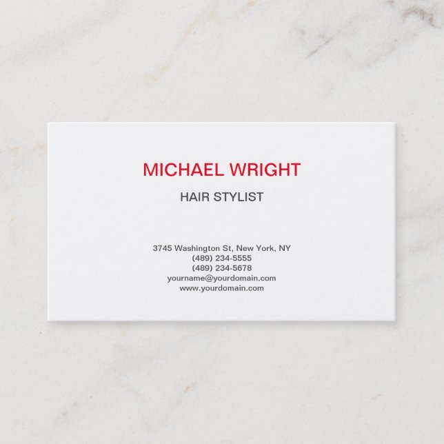 Red White Modern Plain Simple Minimalist Business Card (Front)