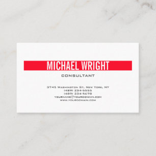 Red White Modern Plain Simple Minimalist Business Card