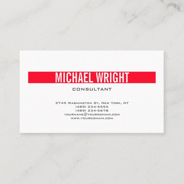 Red White Modern Plain Simple Minimalist Business Card (Front)